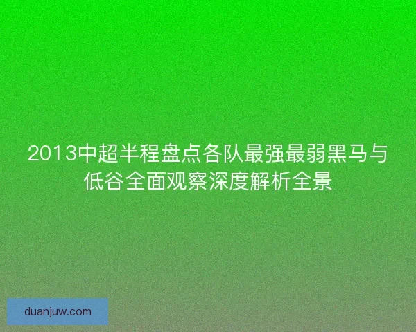 2013中超半程盘点各队最强最弱黑马与低谷全面观察深度解析全景