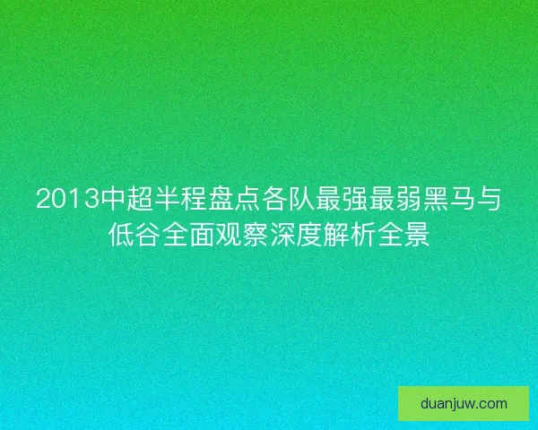 2013中超半程盘点各队最强最弱黑马与低谷全面观察深度解析全景